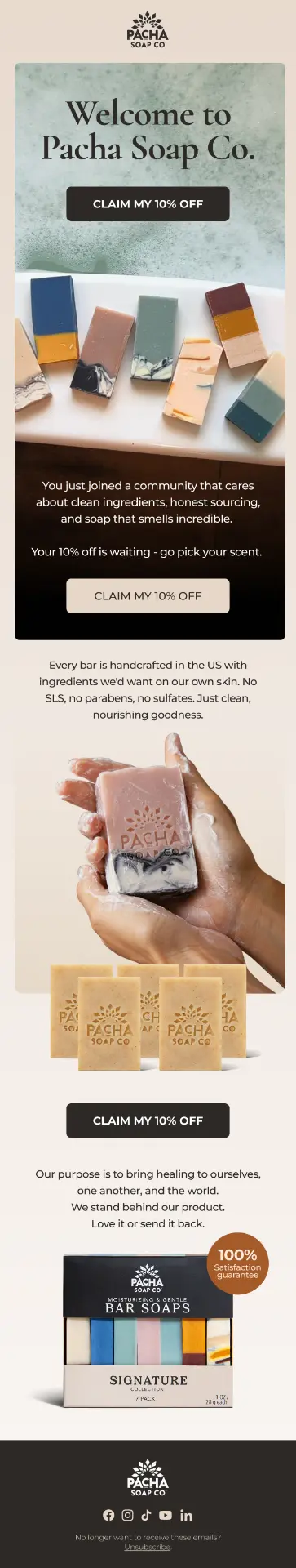Pacha Soap Co. welcome email design